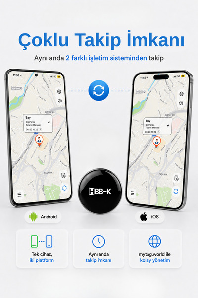 HBB-K TAG İOS & Android Uyumlu Airtag Gps Takip Cihazı(2'li Paket)