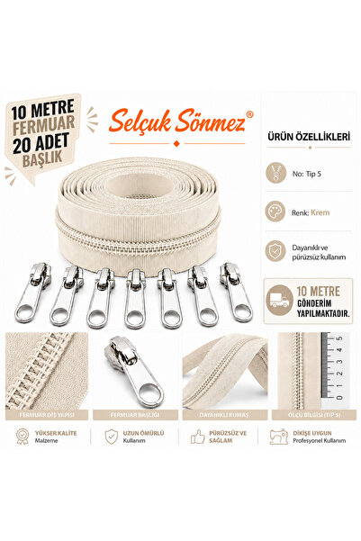 Cream Color 10 Meter Zipper 20 Headgear