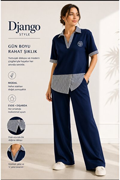 DJANGO STYLE Modal Garnished Bottom Top Tracksuit Set