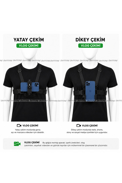 outfire Cep Telefonu Uyumlu Göğüs Kemeri Vlog Video Çekim Seti