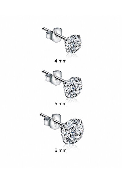 LA MİA FELİCİTA 925 Ayar Gümüş Çivili Tektaş Küpe Üçlü Tek (4 mm - 5 mm - 6 m...
