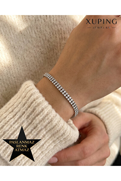 XUPING JEWELRY Xuping Beyaz Altın Renginde Zirkon Taşlı Çift Su Yolu Kadın Bi...