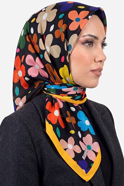 hadiora وشاح نسائي أسود متعدد الألوان من القطن العضوي الناعم بنقشة الزهور