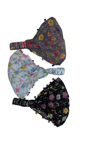 YELPAZE DÜNYASI Çiçek Desenli Boncuklu Bandana Seti Lastikli Paraşüt Model