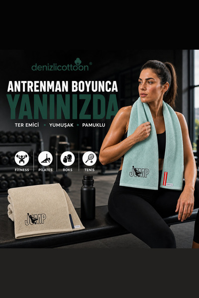 denizlicotton Pachet de 2 prosoape sport brodate din bumbac, absorbante de transpirație, pentru fitness, box, tenis, sport