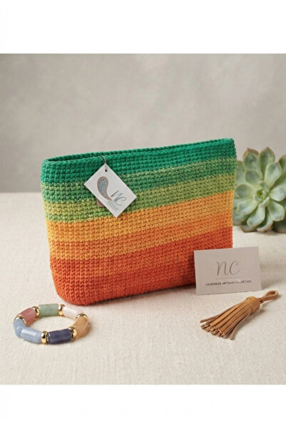 Mimoza Accessories حقيبة كلاتش ملونة محبوكة يدويًا مع بطانة جلدية داخلية