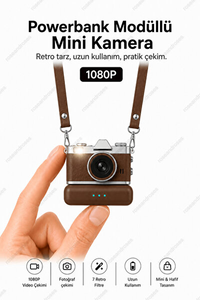 RoseandRoses Mini Dijital Kamera Powerbankli Flaşlı Video Foto Kamera Deri As...