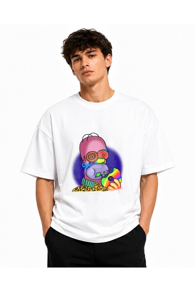 Inscriptie Tricou Unisex Bumbac Premium Casual " Homer curcubeu "