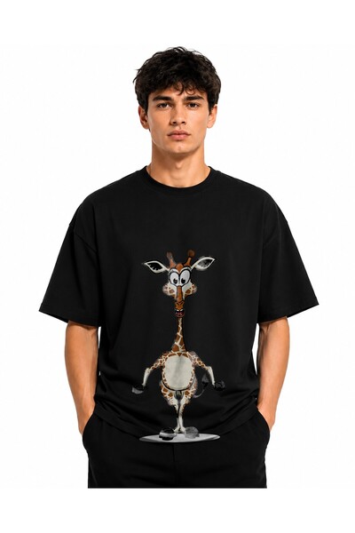 Inscriptie Tricou Unisex Bumbac Premium Casual " Caricatura girafa "