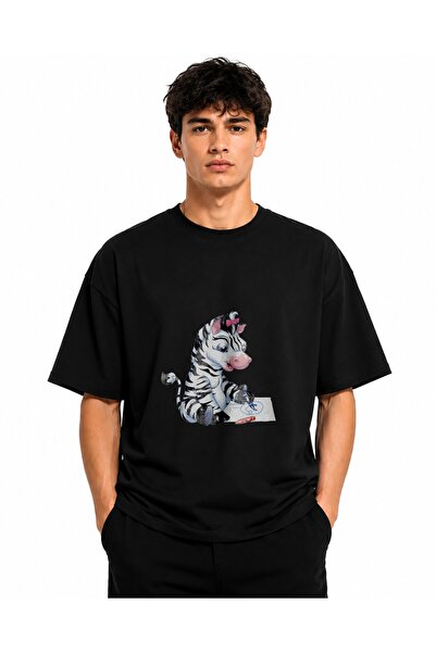 Inscriptie Unisex Premium Cotton Casual T-Shirt "Zebra Drawing"