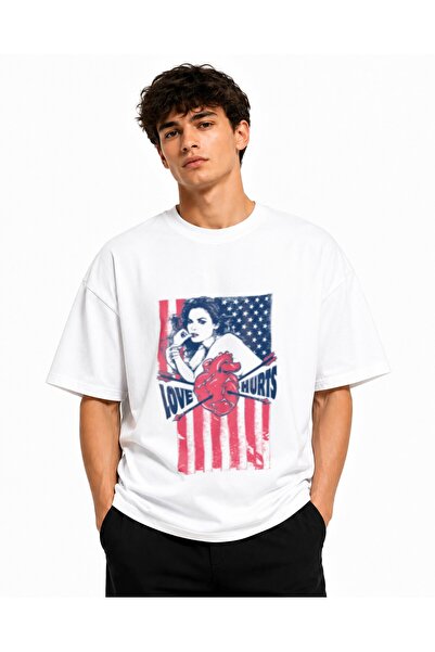 Inscriptie Tricou Unisex Bumbac Premium Casual " Love hurts "