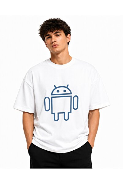 Inscriptie Tricou Unisex Bumbac Premium Casual " Android logo white "