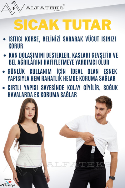 ALFATEKS Unisex Thermal Wool Waist Corset - Warms - Keeps Warm - Prevents Pain - Supports