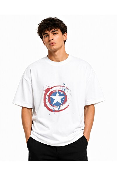 Inscriptie Ουνισέξ Βαμβακερό T-Shirt Υψηλής Ποιότητας με Λογότυπο Captain Ame...