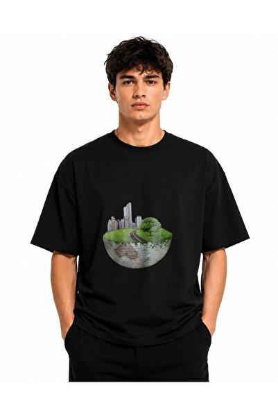 Inscriptie Unisex Premium Cotton Casual T-Shirt "Planet earth half"