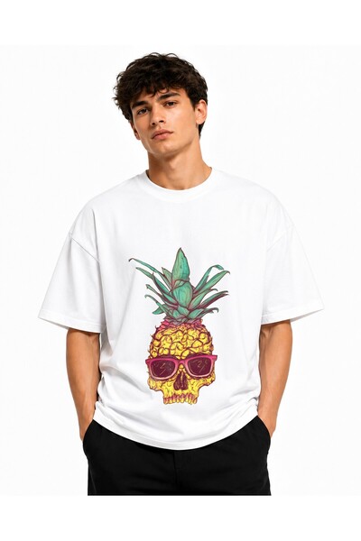 Inscriptie Ουνισέξ Βαμβακερό T-shirt Υψηλής Ποιότητας  "Ανανάς-κρανίο "