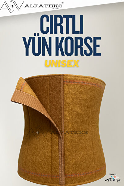 ALFATEKS Kahve Cırtlı Unisex Termal Yün Bel Korse - Isıtır - Sıcak Tutar - Ağ...