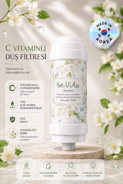 Be-Vita Jasmin C Vitaminli Aromatik Duş Filtresi - Saç Dökülme Karşıtı, Cilt Besleyici Klor ve Kireç Arıtıcı Duş Filtresi (150gr)