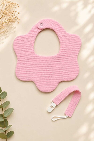 3Baby 8 Parça Set / %100 Organik Pamuklu 8 Katlı Müslin Bebek Mama Önlüğü, Salya Önlüğü 4 Adet / 8 Katlı Müslin Emzik Askısı 4 Adet / Bebek Hediyelik