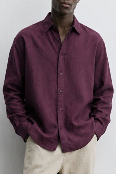 The Champ Clothing Cămașă de in pentru bărbați Monarch Line Claret Red – Mâne...