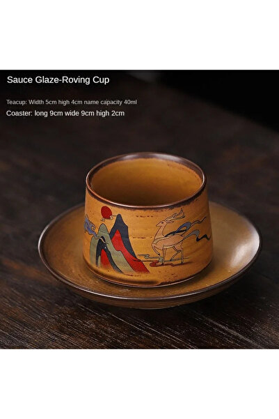 Choice 40ml 2-piece set 2-Piece Set Handmade Retro Sauce Glazed Tea Cup, Tea ...