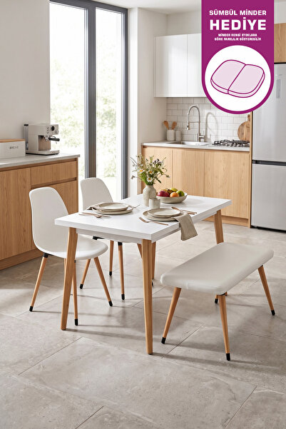 VİLİNZE Eames Sandalye-bank Avanos Ahşap Mdf Mutfak Masası Takımı - 70x120 Cm