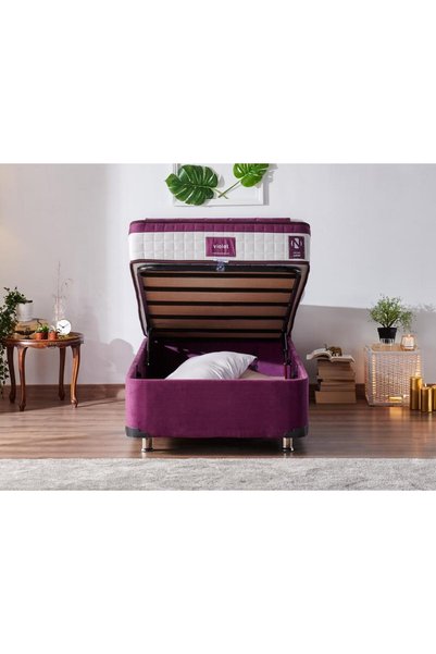 Niron Yatak Violet Yatak Seti Tek Kişilik Yatak Baza Başlık Takımı, Orta Sert Yatak Mor Baza Ve Taşlı Başlık