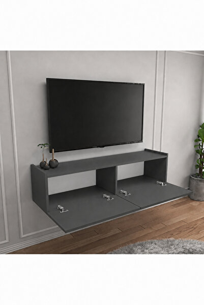 Egecan Mobilya Antrasit 120 Cm Tv Ünitesi Tv Sehpası Duvar Rafı Kitaplık