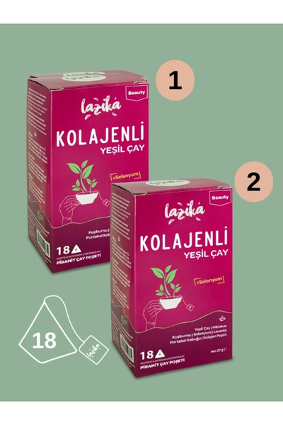 LAZİKA (2'li Set) Kolajenli Yeşil Çay - 237 mg Peptit Kolajen, Hibiskus, Kuşb...