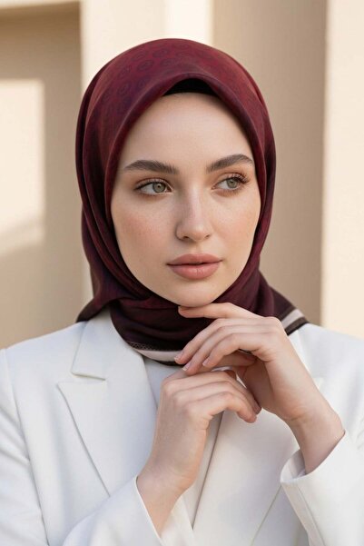 Vissona Tivil İpek Eşarp 10659 - 4 - 0018 Bordo Monogram Desen