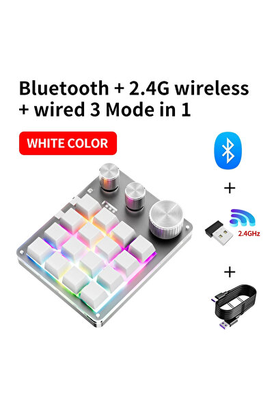 Choice BT 2.4G White 16 Keys 3 Knob Macro Custom Mini Keyboard Bluetooth Prog...