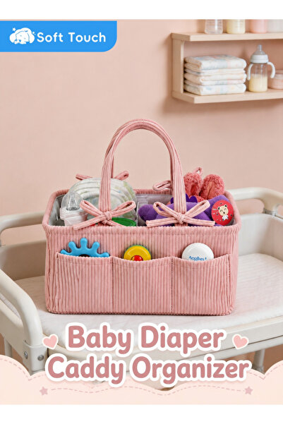 Soft Touch Baby Diaper Caddy Organizer, Corduroy Nursery Diaper Basket, Baby ...
