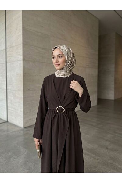 Generic Brand Front-Tie Accessory Detailed Dress - Brown