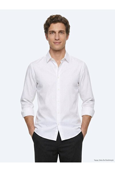 Kip White Striped Regular Fit Long Woven Casual 100% Cotton Shirt