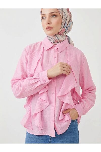 Lunsera Store Ruffle Detail Tunic-Pink