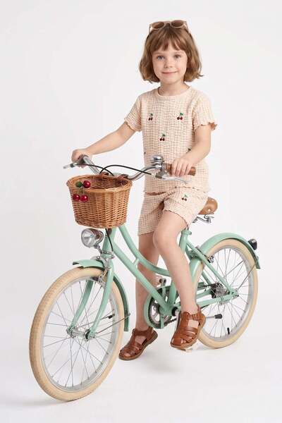 Fulla Moda Cherry Embroidered Textured Shorts Set for Girls, 2-Piece Set
