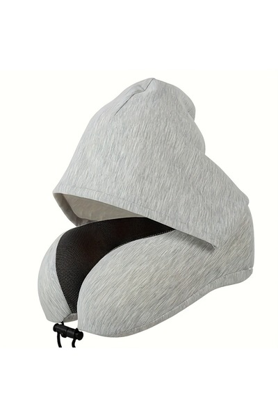 Choice 25x23x15cm Grey Memory Foam Hooded U-Shaped Travel Pillow with Detacha...
