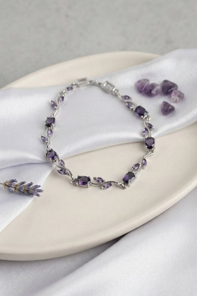 Generic Brand Brass Silver Color Purple Zircon Stone Flower Model Women's Bra...