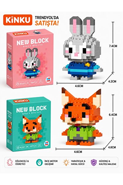 New Block Kinku Judy Hopps - Nick Wilde Mini 3D Puzzle / Sevimli Figür / 2'Li...