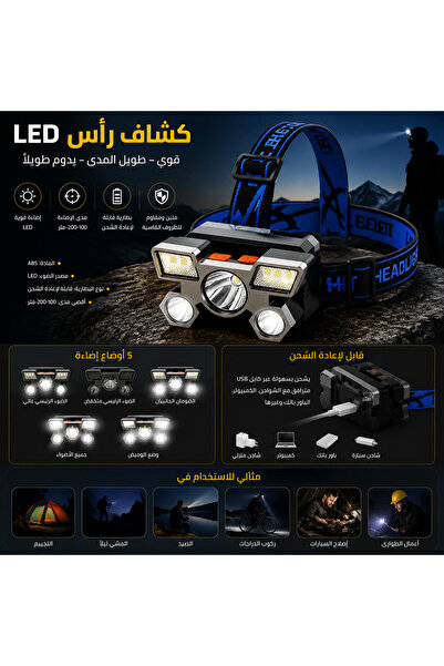 Generic Outdoor LED Headlight Rechargeable Head Torch with 100-200m Beam Range