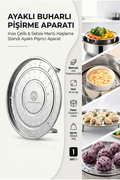 Transformacion Inox Çelik Ayaklı Buharlı Pişirme Aparatı - 24 cm Çok Amaçlı T...