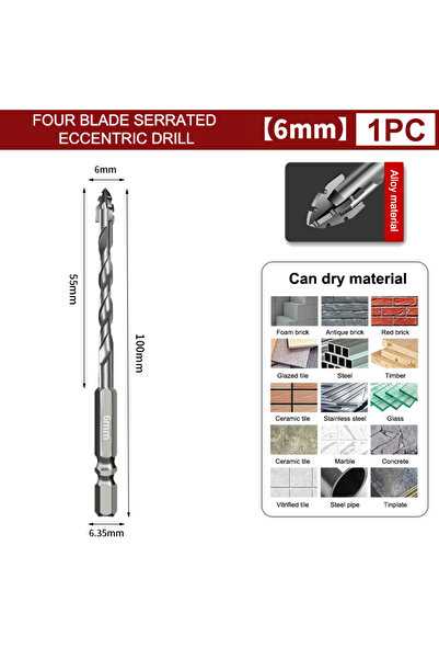 Choice5 6mm 1/7pcs Tungsten Steel Serrated Drilling Bit Set For Ceramic Plast...