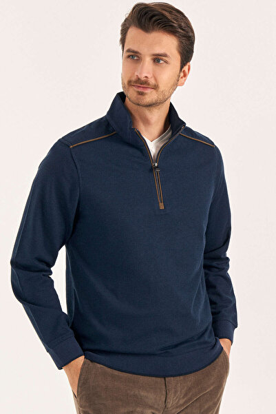 SMILE Flamengo Navy Blue Cotton Short Zipper Sweater