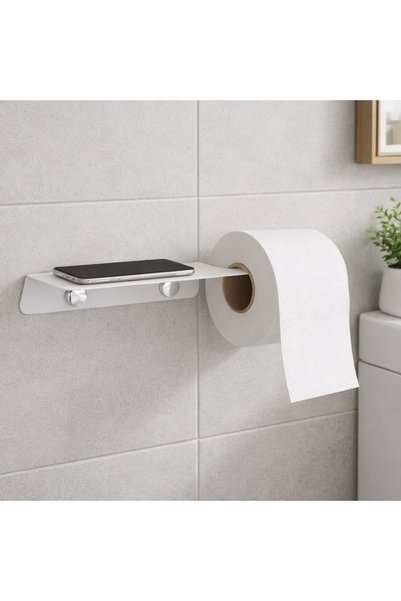 Decopin Toilet Paper Holder - Self-Adhesive (White Color with Shelf)