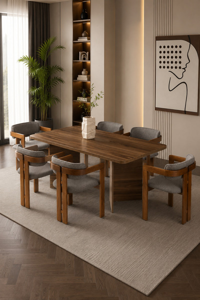 Atolye Casa 90x180 Yemek Masası (Sadece Masa) Ceviz Yemek Masası Sabit Loft M...