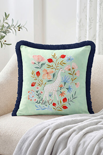 Realhomes Mint Green Fringed Throw Pillow Cover and Decorative Pillowcase wit...
