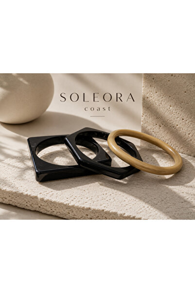 SOLÉORA COAST Siyah & Altın Renk Geometrik Premium Reçine Bileklik Seti 3’lü