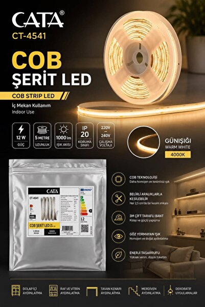Cata COB ŞERİT LED İÇ MEKAN GÜN IŞIĞI 5 METRE