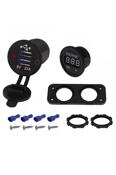 OEM Σετ Βολτόμετρο μπλε 12/24V και διπλός USB φορτιστής αυτοκινήτου κόκκινο μ...