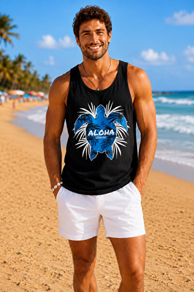 İLKCET MODA Men's Beach Themed Printed Oversize Tank Top
